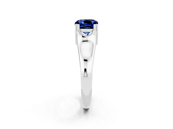 Silver Cushion Cut Blue Sapphire Solitaire Ring with Wide Band and Prong Setting