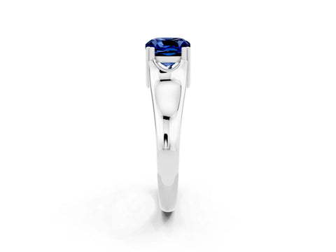 White gold Cushion Cut Blue Sapphire Solitaire Ring with Wide Band and Prong Setting_2