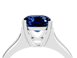 White gold Cushion Cut Blue Sapphire Solitaire Ring with Wide Band and Prong Setting_4