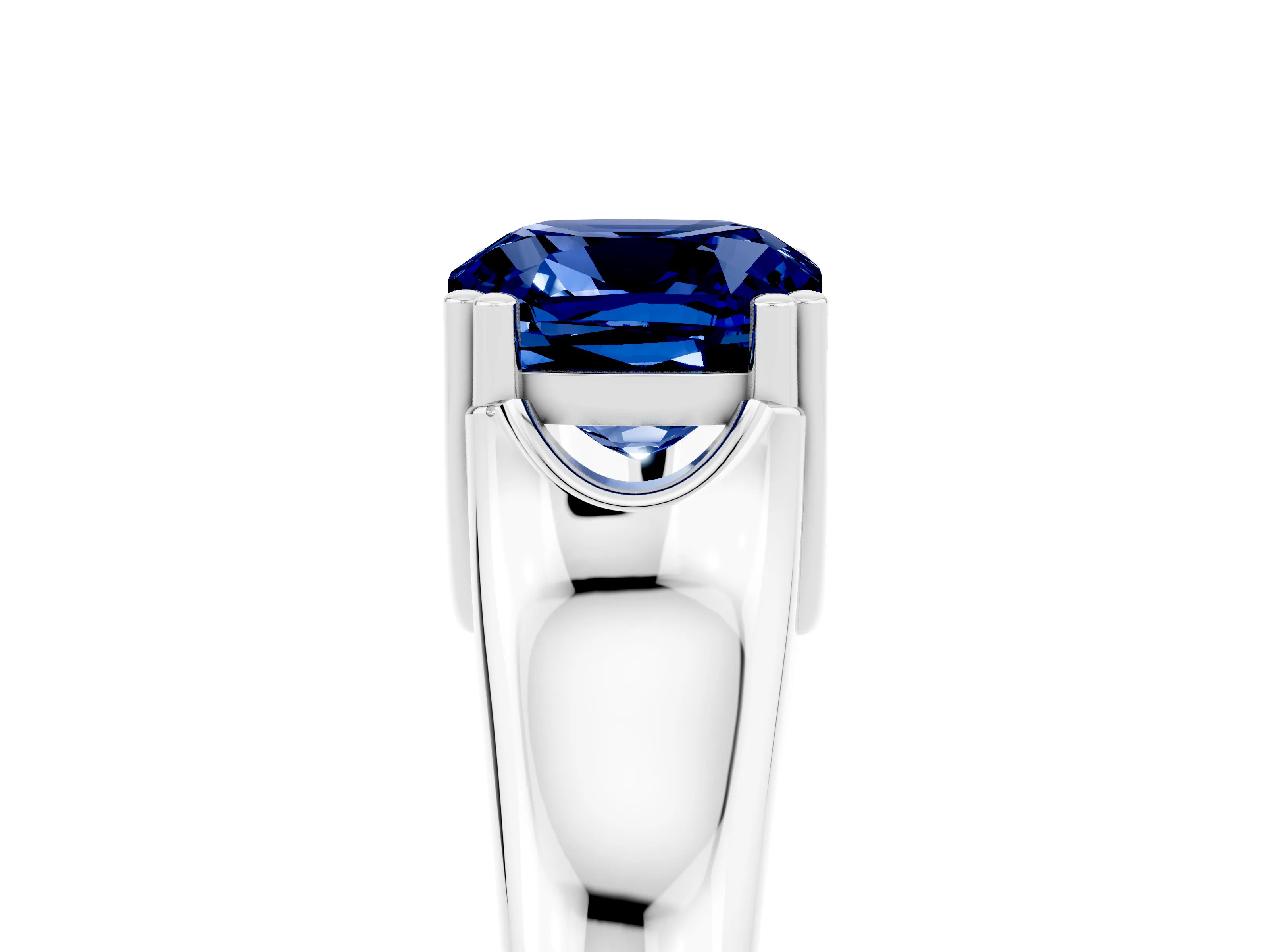 White gold Cushion Cut Blue Sapphire Solitaire Ring with Wide Band and Prong Setting_5