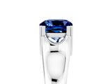 White gold Cushion Cut Blue Sapphire Solitaire Ring with Wide Band and Prong Setting_5