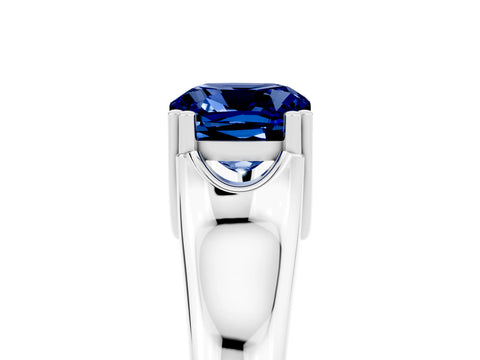 White gold Cushion Cut Blue Sapphire Solitaire Ring with Wide Band and Prong Setting_5