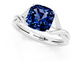 White gold Cushion Cut Blue Sapphire Solitaire Twist Band Prong Setting Ring_61
