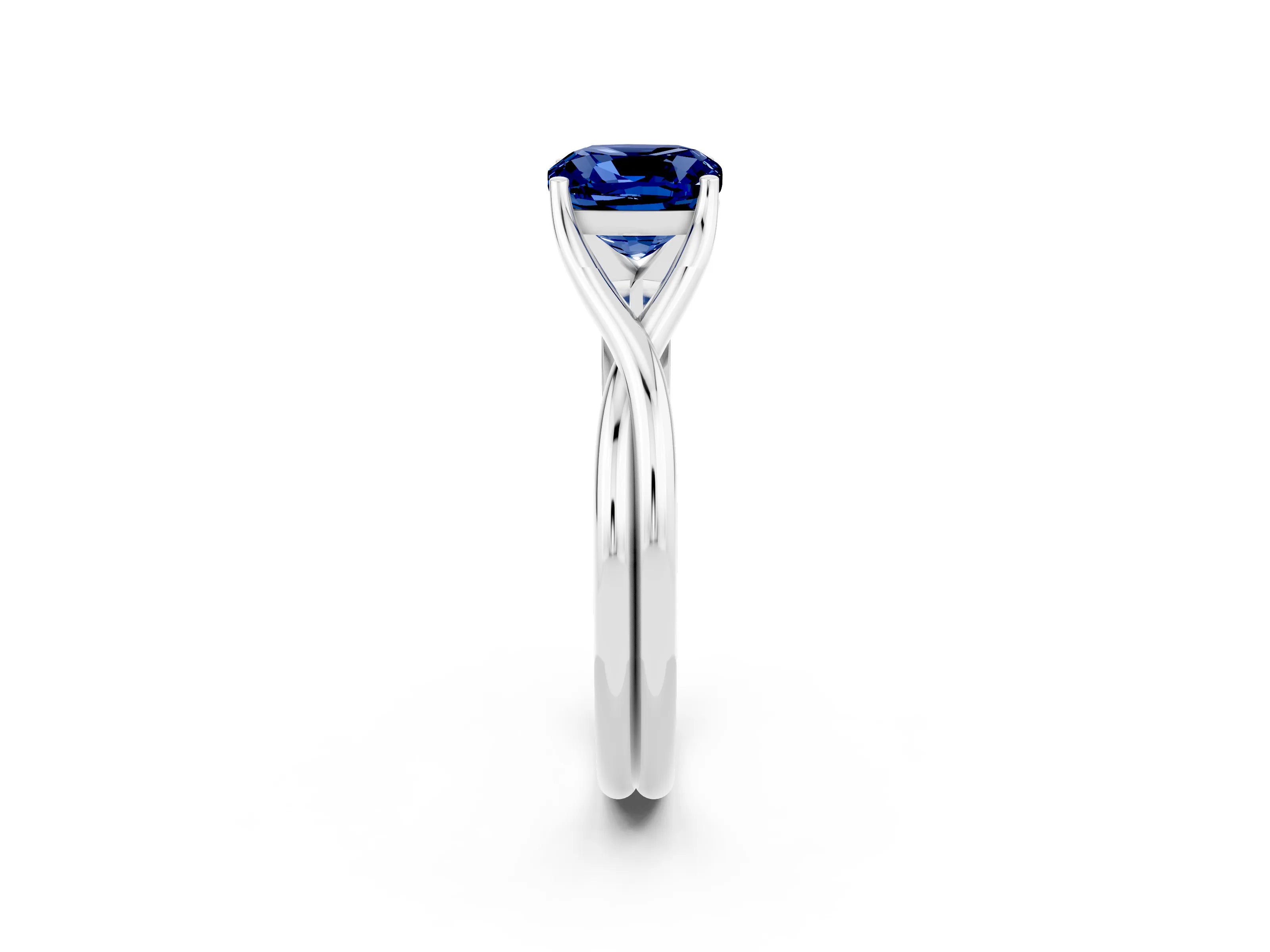 White gold Cushion Cut Blue Sapphire Solitaire Twist Band Prong Setting Ring_62