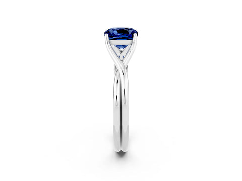 White gold Cushion Cut Blue Sapphire Solitaire Twist Band Prong Setting Ring_62