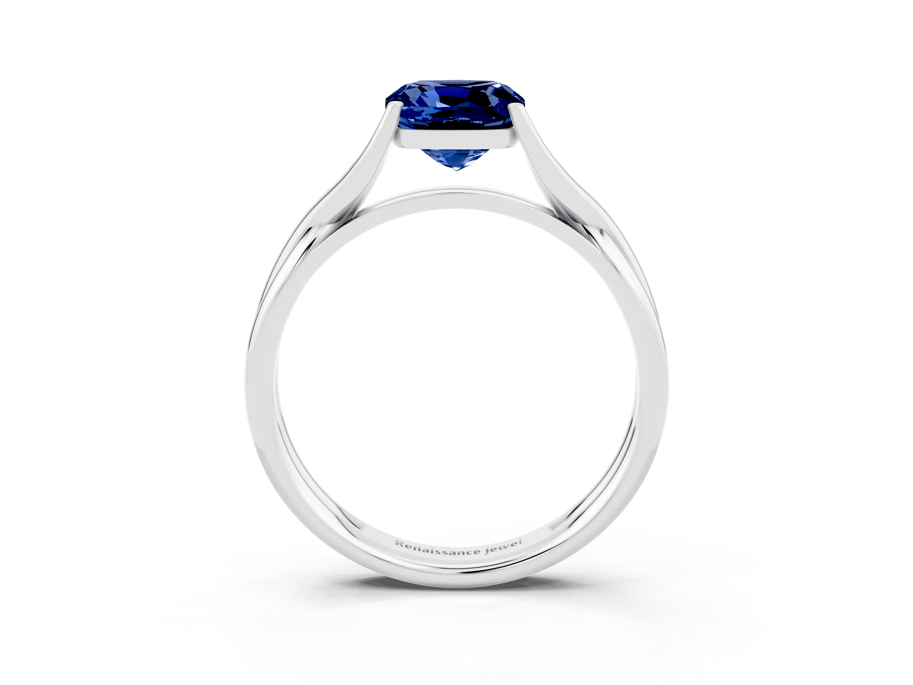 White gold Cushion Cut Blue Sapphire Solitaire Twist Band Prong Setting Ring_63