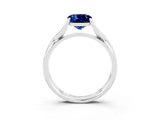 White gold Cushion Cut Blue Sapphire Solitaire Twist Band Prong Setting Ring_63