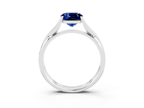 White gold Cushion Cut Blue Sapphire Solitaire Twist Band Prong Setting Ring_63