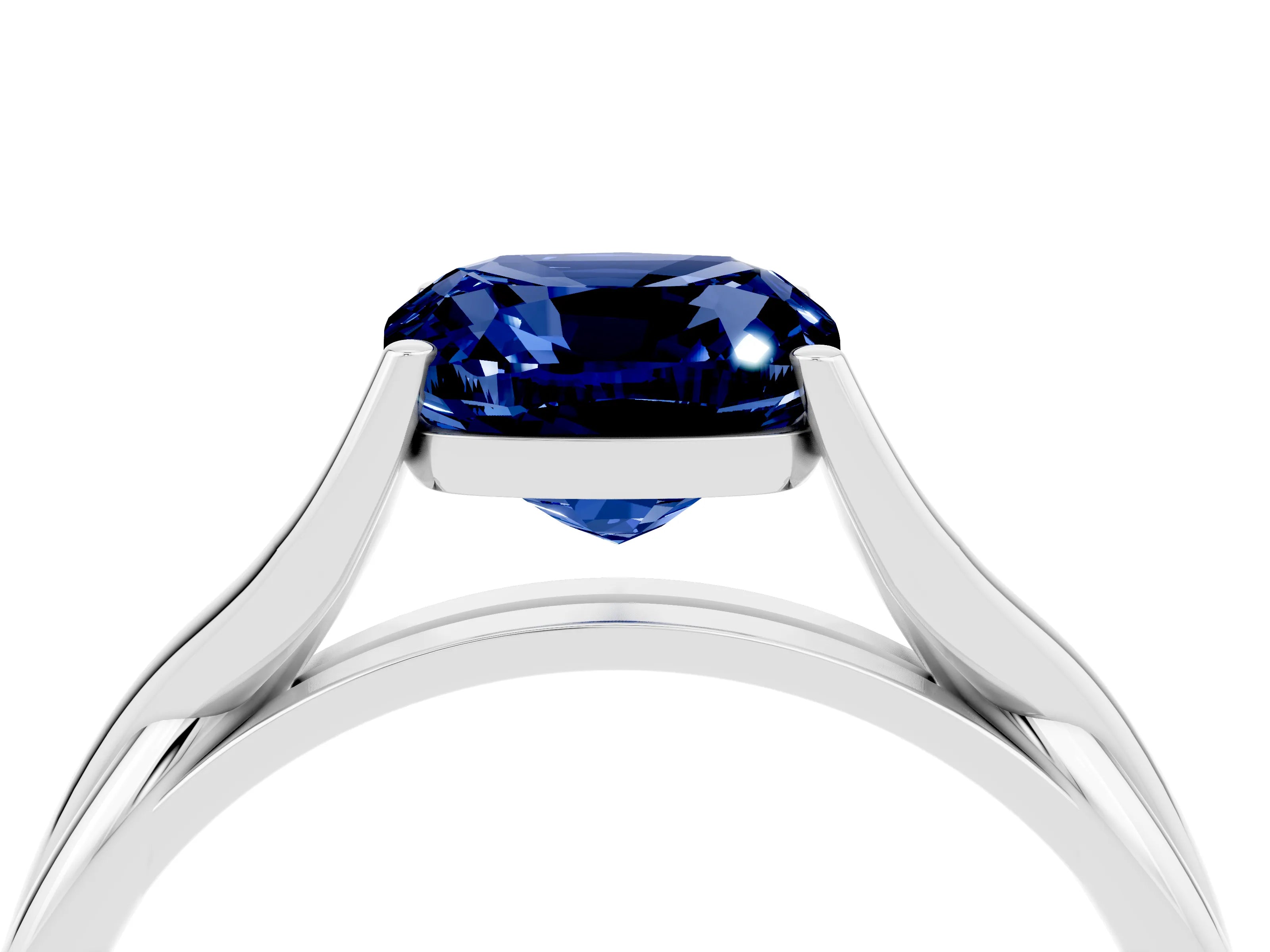 White gold Cushion Cut Blue Sapphire Solitaire Twist Band Prong Setting Ring_64