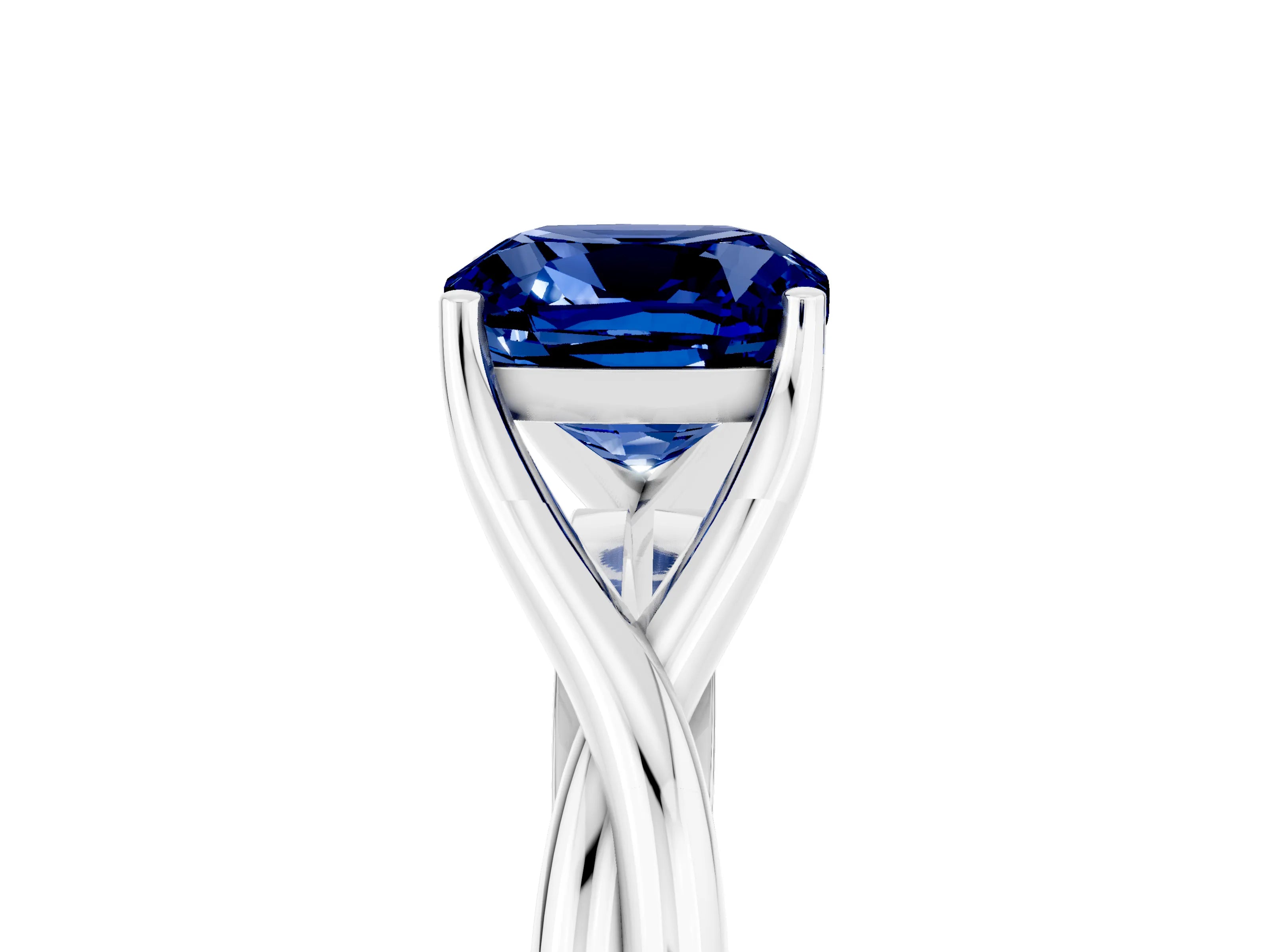 White gold Cushion Cut Blue Sapphire Solitaire Twist Band Prong Setting Ring_65