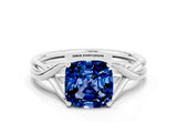 White gold Cushion Cut Blue Sapphire Solitaire Twist Band Prong Setting Ring_66