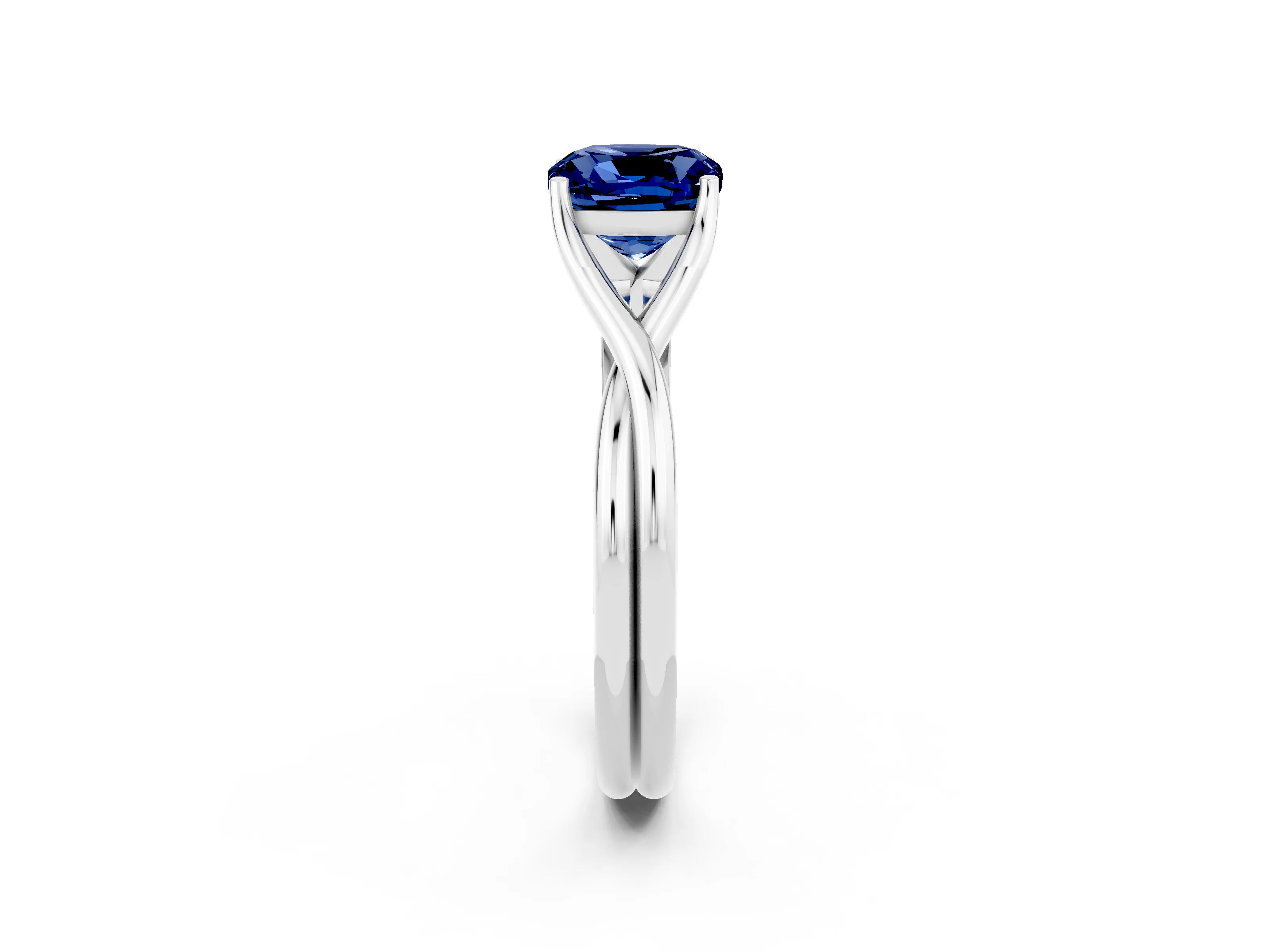 White gold Cushion Cut Blue Sapphire Solitaire Twist Band Prong Setting Ring_68