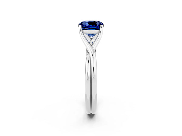 Silver Cushion Cut Blue Sapphire Solitaire Twist Band Prong Setting Ring