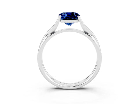 White gold Cushion Cut Blue Sapphire Solitaire Twist Band Prong Setting Ring_69