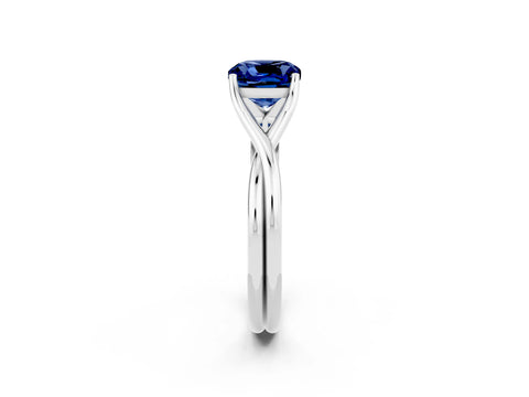 White gold Cushion Cut Blue Sapphire Solitaire Twist Band Prong Setting Ring_69