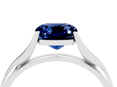 White gold Cushion Cut Blue Sapphire Solitaire Twist Band Prong Setting Ring_70