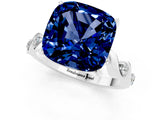 White gold Cushion Cut Blue Sapphire Solitaire Twisted Band with Round  Accents and Prong Setting_13