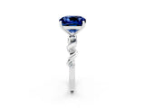 White gold Cushion Cut Blue Sapphire Solitaire Twisted Band with Round  Accents and Prong Setting_14
