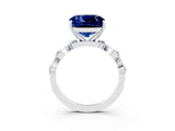 White gold Cushion Cut Blue Sapphire Solitaire Twisted Band with Round  Accents and Prong Setting_15