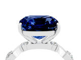 White gold Cushion Cut Blue Sapphire Solitaire Twisted Band with Round  Accents and Prong Setting_16