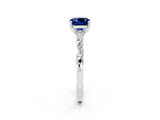 White gold Cushion Cut Blue Sapphire Solitaire with Side Baguettes and Channel Set Band_2