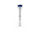 White gold Cushion Cut Blue Sapphire Solitaire with Side Stones, Pave Band, Four-Prong Setting_38