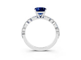 White gold Cushion Cut Blue Sapphire Solitaire with Side Stones on a Pavé Band and Four-Prong Setting_3