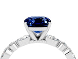 White gold Cushion Cut Blue Sapphire Solitaire with Side Stones on a Pavé Band and Four-Prong Setting_4