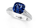 White gold Cushion Cut Blue Sapphire Split Shank Engagement Ring with Pavé Band_1