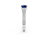 White gold Cushion Cut Blue Sapphire Split Shank Engagement Ring with Pavé Band_2