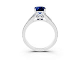 White gold Cushion Cut Blue Sapphire Split Shank Engagement Ring with Pavé Band_3