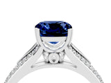 White gold Cushion Cut Blue Sapphire Split Shank Engagement Ring with Pavé Band_4