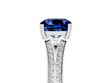 White gold Cushion Cut Blue Sapphire Split Shank Engagement Ring with Pavé Band_5