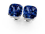 Silver 2.49 Carat Cushion Blue Sapphire Stud Earrings