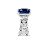 White gold Cushion Cut Blue Sapphire Three-Stone Ring with Pavé Split Shank and Four-Prong Setting_17