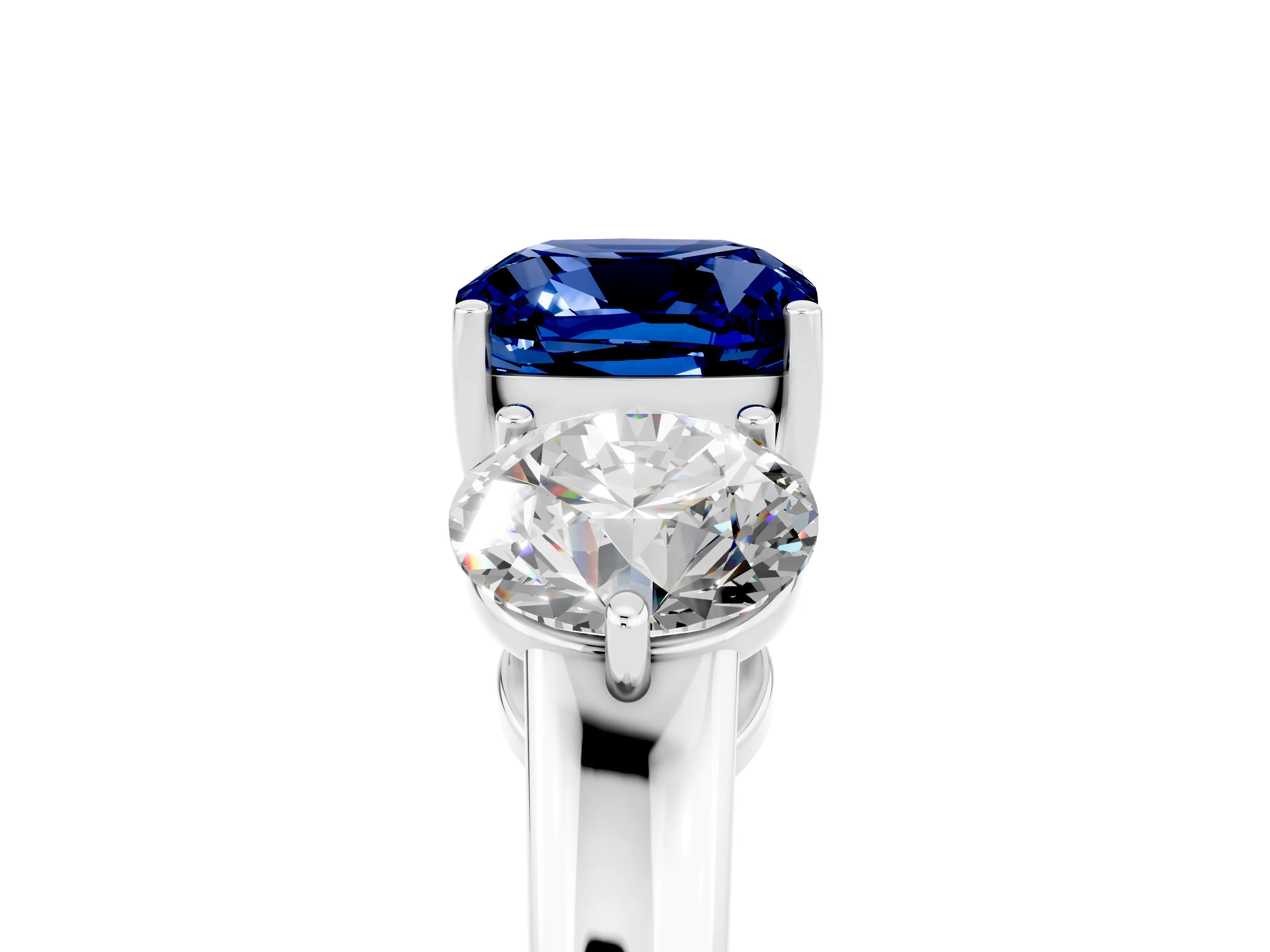 White gold Cushion Cut Blue Sapphire Three-Stone Ring with Prong Setting and Classic Band_5