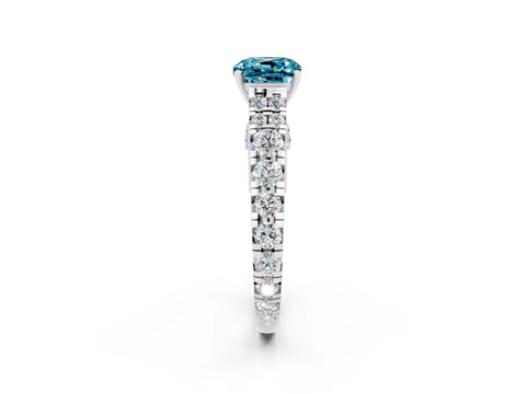 White gold Cushion Cut Blue Topaz Classic Solitaire Ring with Pavé Band and Four-Prong Setting_2