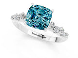 White gold Cushion Cut Blue Topaz Cluster Side Stone Solitaire Ring with Prong Setting_25