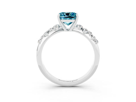 White gold Cushion Cut Blue Topaz Cluster Side Stone Solitaire Ring with Prong Setting_27