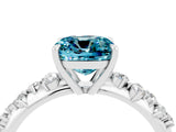White gold Cushion Cut Blue Topaz Cluster Side Stone Solitaire Ring with Prong Setting_28