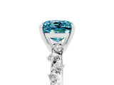 White gold Cushion Cut Blue Topaz Cluster Side Stone Solitaire Ring with Prong Setting_29