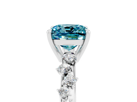 White gold Cushion Cut Blue Topaz Cluster Side Stone Solitaire Ring with Prong Setting_29