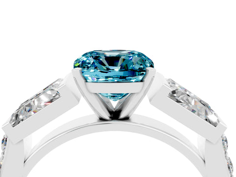White gold Cushion Cut Blue Topaz Engagement Ring with Baguette Side Stones and Channel Set Band_4