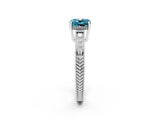 White gold Cushion Cut Blue Topaz Engagement Ring with Milgrain Channel Set Band and Prong Setting_2