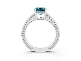 White gold Cushion Cut Blue Topaz Engagement Ring with Milgrain Channel Set Band and Prong Setting_3