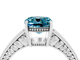 White gold Cushion Cut Blue Topaz Engagement Ring with Milgrain Channel Set Band and Prong Setting_4