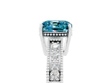 White gold Cushion Cut Blue Topaz Engagement Ring with Milgrain Channel Set Band and Prong Setting_5