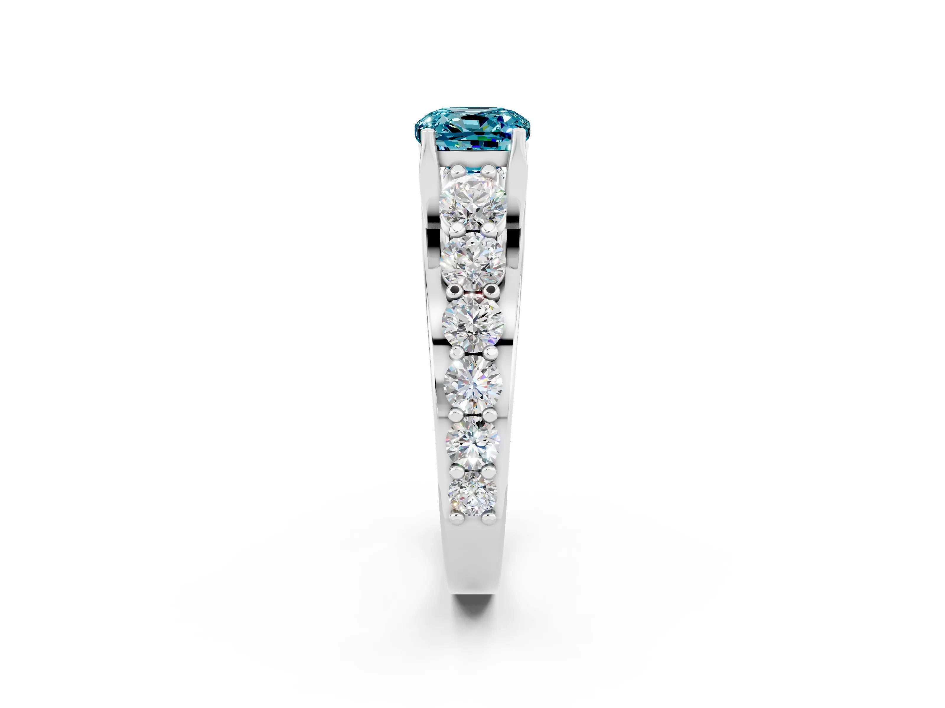 White gold Cushion Cut Blue Topaz Engagement Ring with Pavé Band and Four-Prong Setting_2