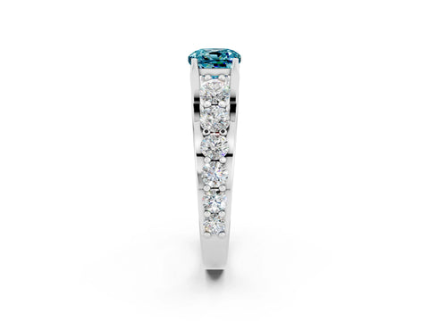 White gold Cushion Cut Blue Topaz Engagement Ring with Pavé Band and Four-Prong Setting_2