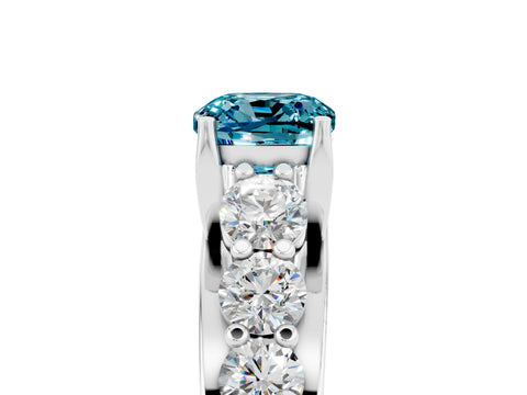 White gold Cushion Cut Blue Topaz Engagement Ring with Pavé Band and Four-Prong Setting_5